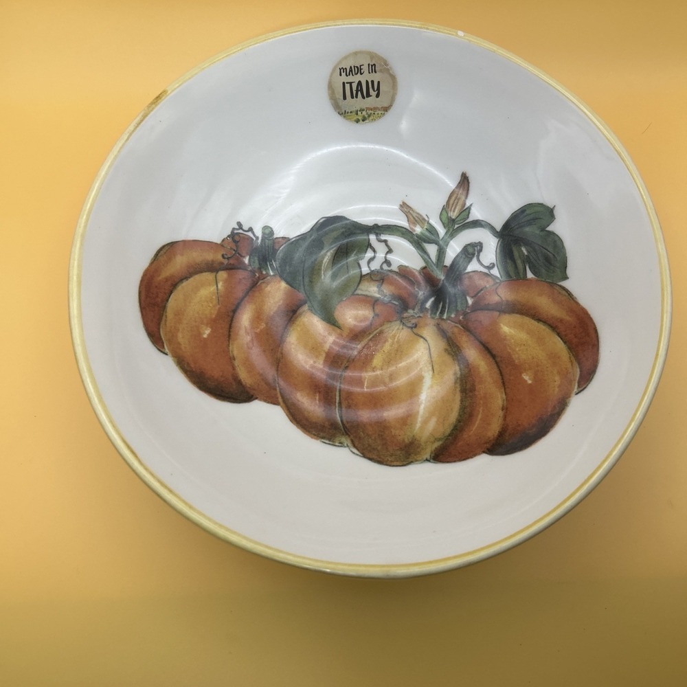 Pumpkin Bowl 7" Ceramica Cuore Italy Hand Painted Fall Harvest